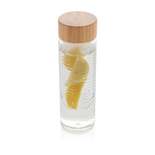 Infuser bottle with bamboo lid, transparent - transparent