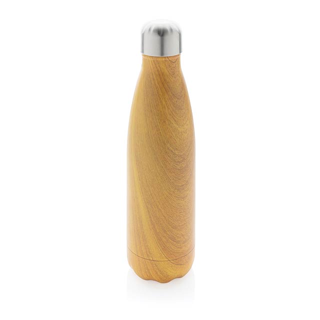 Vacuum insulated ss bottle with wood print, yellow - yellow