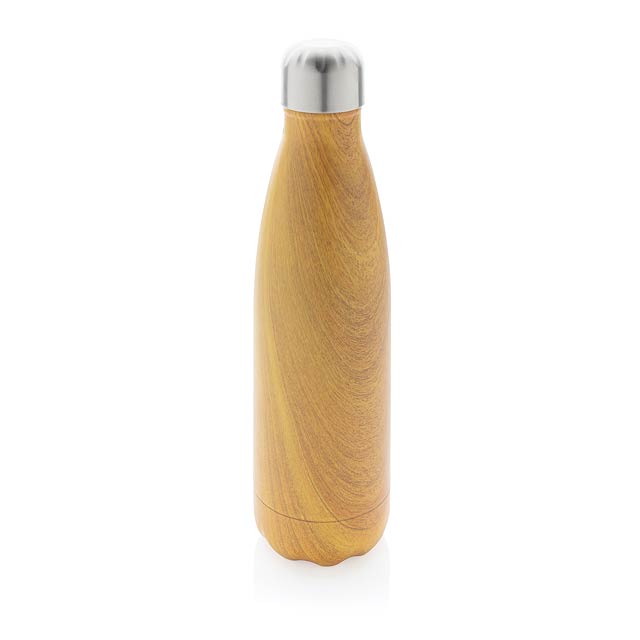 Vakuumisolierte Stainless Steel Flasche mit Holzoptik, gelb - Gelb