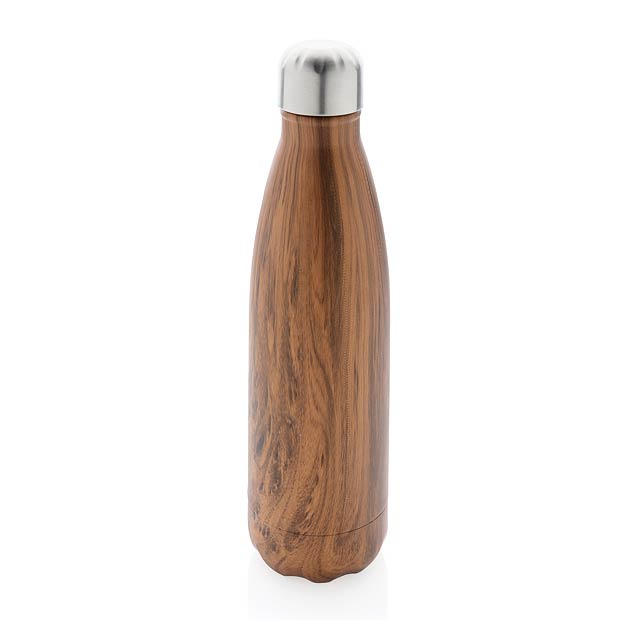 Vacuum insulated ss bottle with wood print, brown - brown