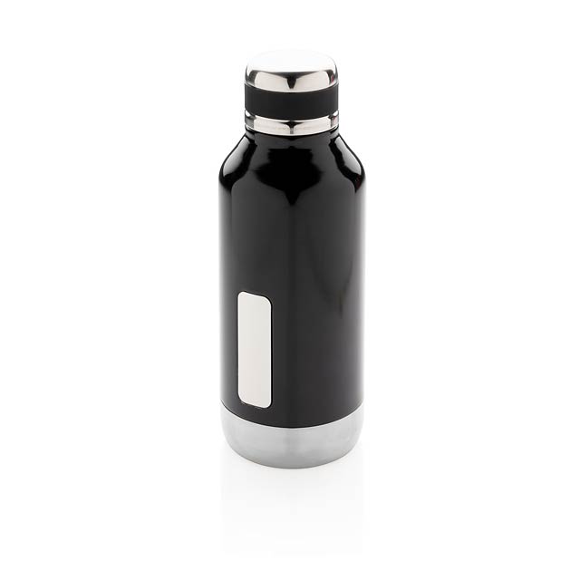 Leak proof vacuum bottle with logo plate - black