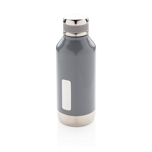 Leak proof vacuum bottle with logo plate - grey