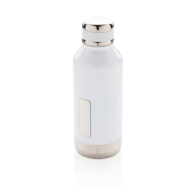 Leak proof vacuum bottle with logo plate - white