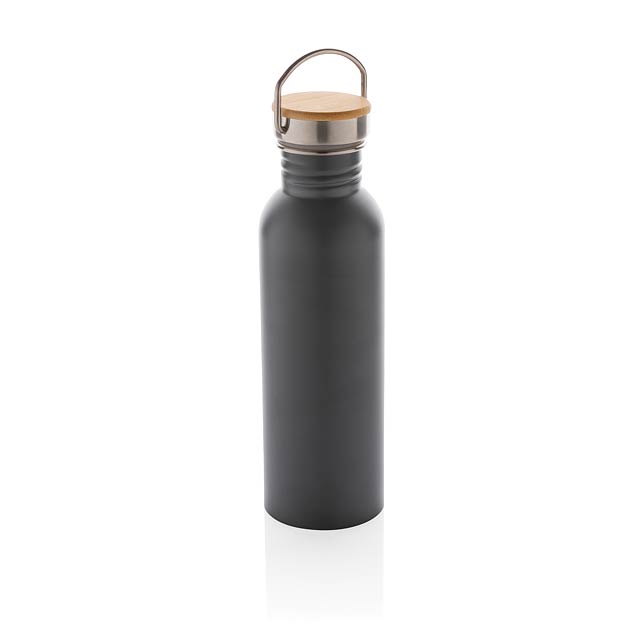 Modern stainless steel bottle with bamboo lid, grey - grey