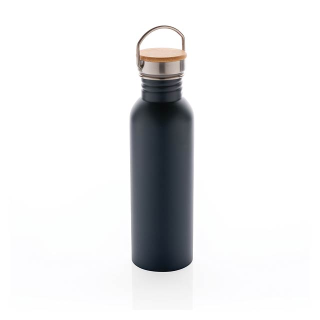 Moderne Stainless-Steel Flasche mit Bambusdeckel, blau - blau