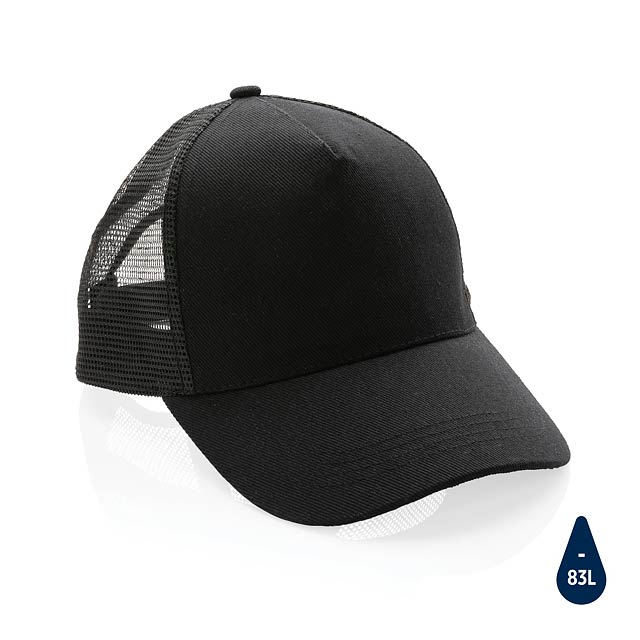 Impact AWARE™ Brushed rcotton 5 panel trucker cap 190gr, bla - black