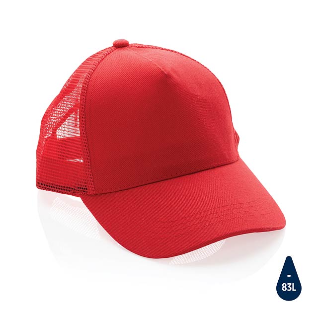 Impact AWARE™ 190gr Brushed rCotton 5 Panel Trucker-Cap, rot - Rot