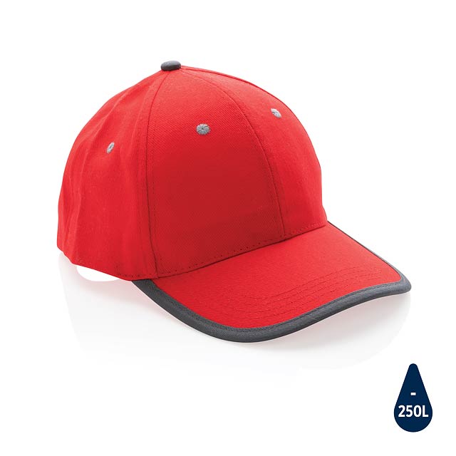 Impact AWARE™ 280gr Brushed rCotton 6 Panel Kontrast-Cap, ro - Rot