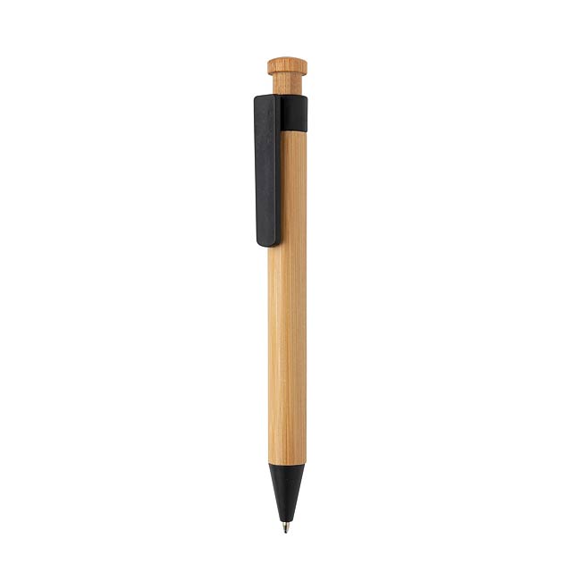 Bamboo pen with wheatstraw clip, black - black