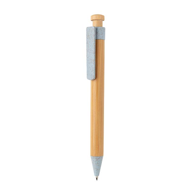 Bamboo pen with wheatstraw clip, blue - blue