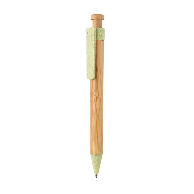 Bambusové pero s klipem z pšeničné slámy, zelená - zelená