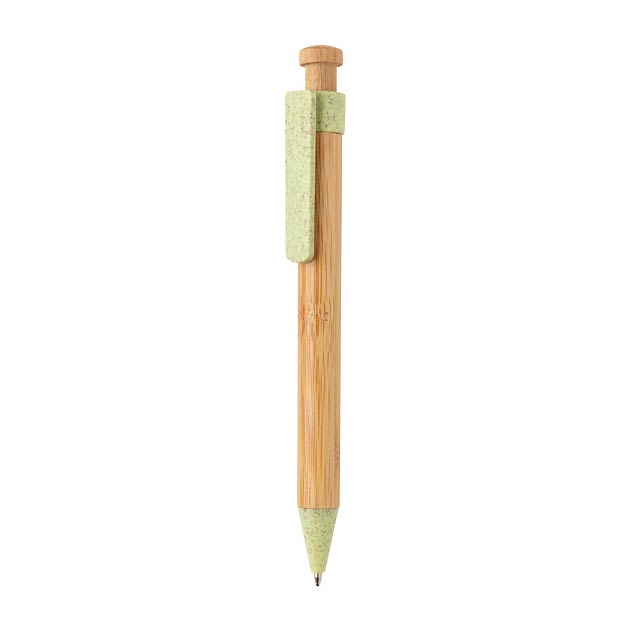 Bamboo pen with wheatstraw clip, green - green