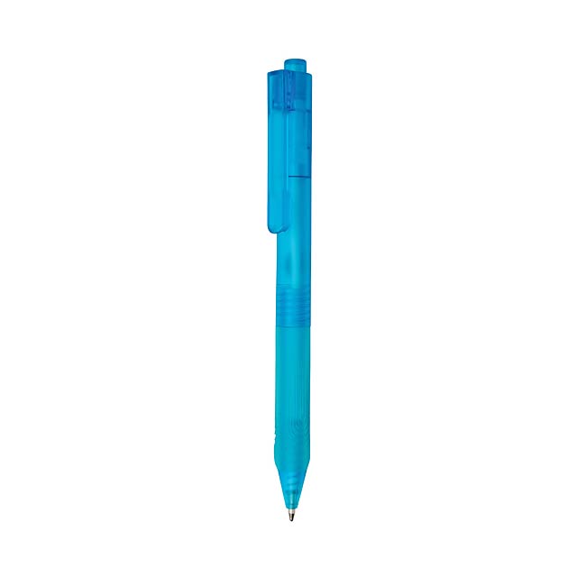 X9 frosted pen with silicon grip, blue - blue