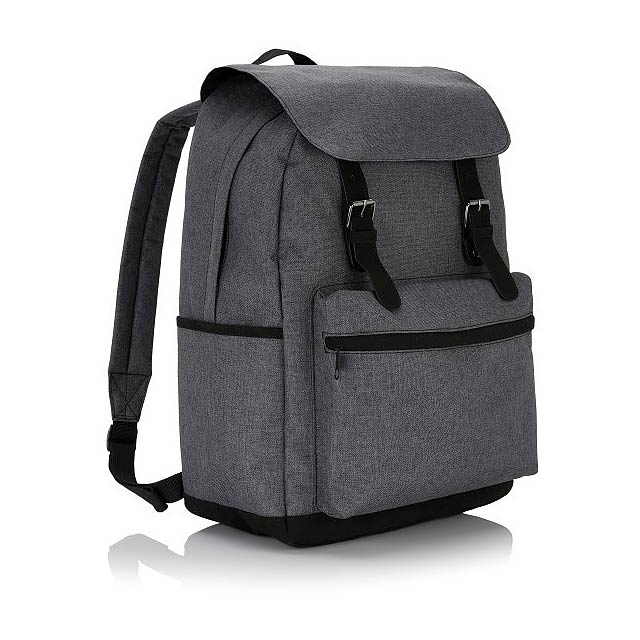 Laptop backpack with magnetic buckle straps, grey/black - grey