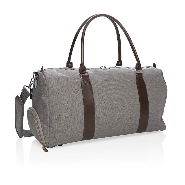 Weekend bag with USB output, grey - grey