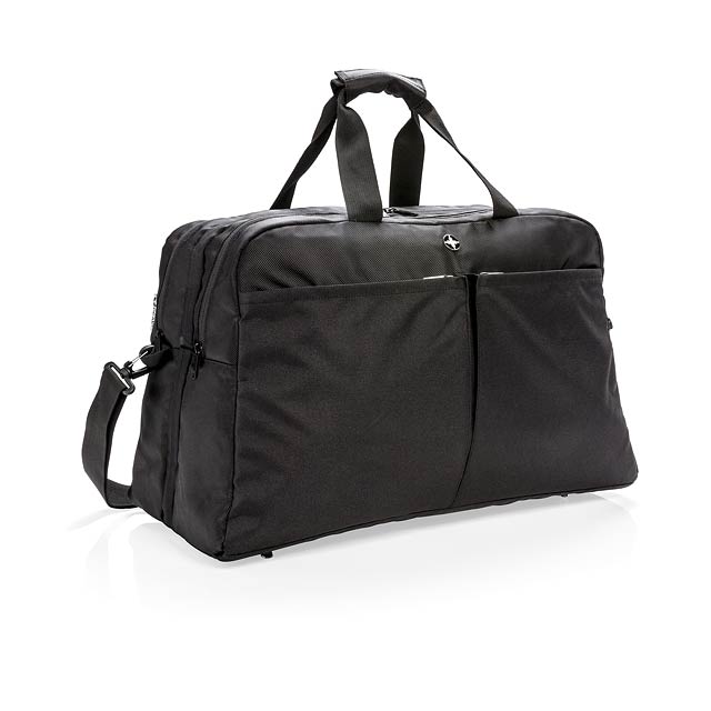 Swiss Peak RFID duffle with suitcase opening - black