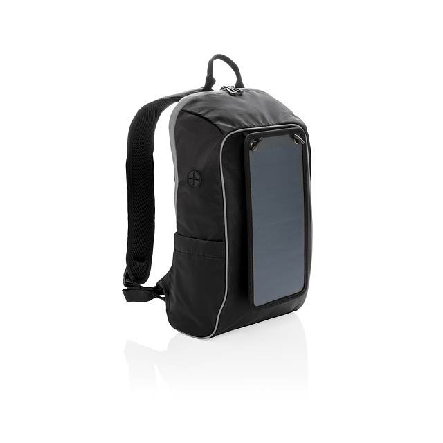 Solar panel power hiking backpack PVC free - black