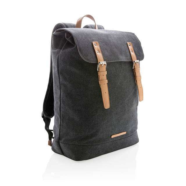 Canvas Laptop-Rucksack, PVC frei - schwarz