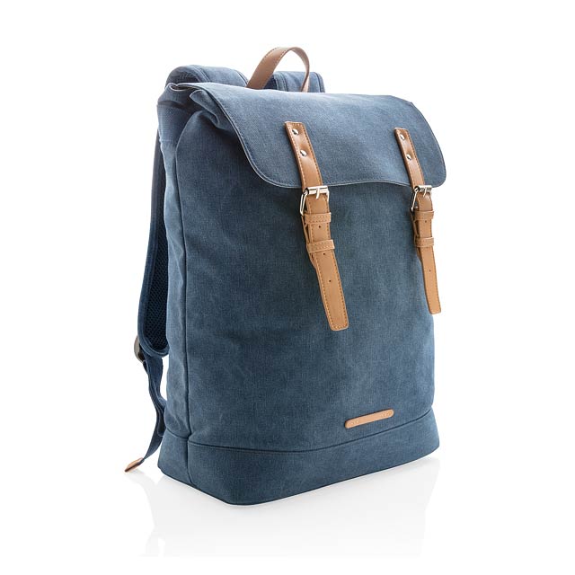 Canvas laptop backpack PVC free - blue
