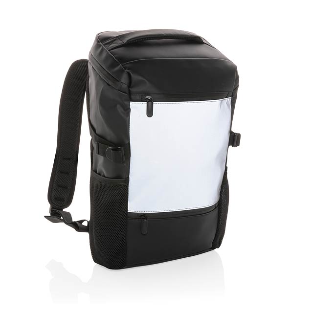 PU high visibility easy access 15.6" laptop backpack, black - black