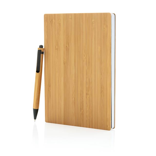 A5 Bamboo notebook & pen set - brown