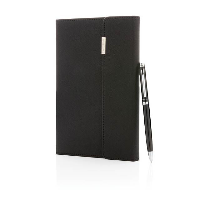 Swiss Peak deluxe A5 notebook and pen set - black