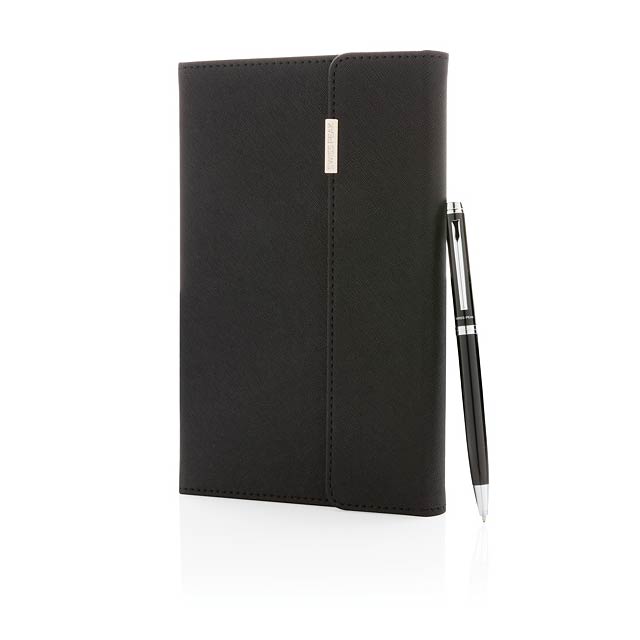 Swiss Peak Deluxe A5 Notizbuch mit Stift - schwarz