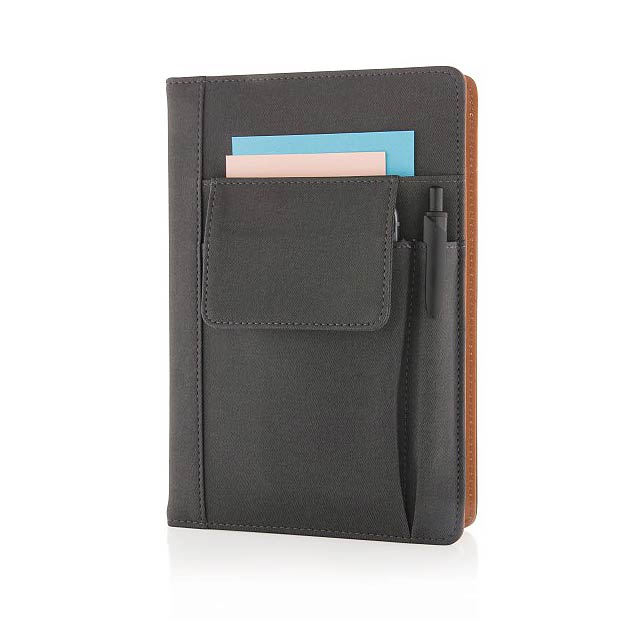 Notebook with phone pocket, black - black