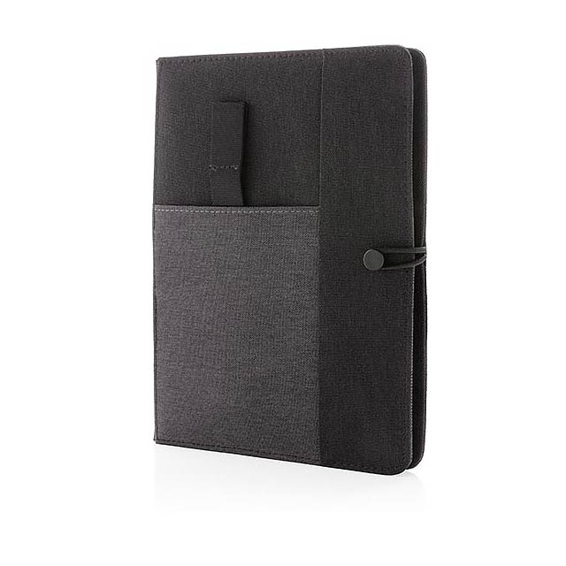 Kyoto holds your A5 notebook in style. It also has place to store your phone, pen, small notes and other accessories outside and inside. To make it complete the notebook has 128 cream pages of 70g/m2 which can easily be replaced once full. Registered design®  - black - foto