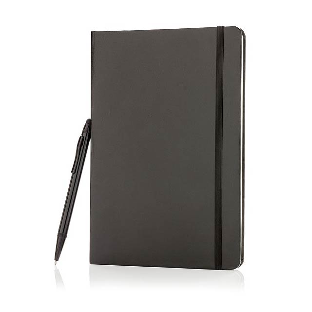Standard hardcover A5 notebook with stylus pen, black - black
