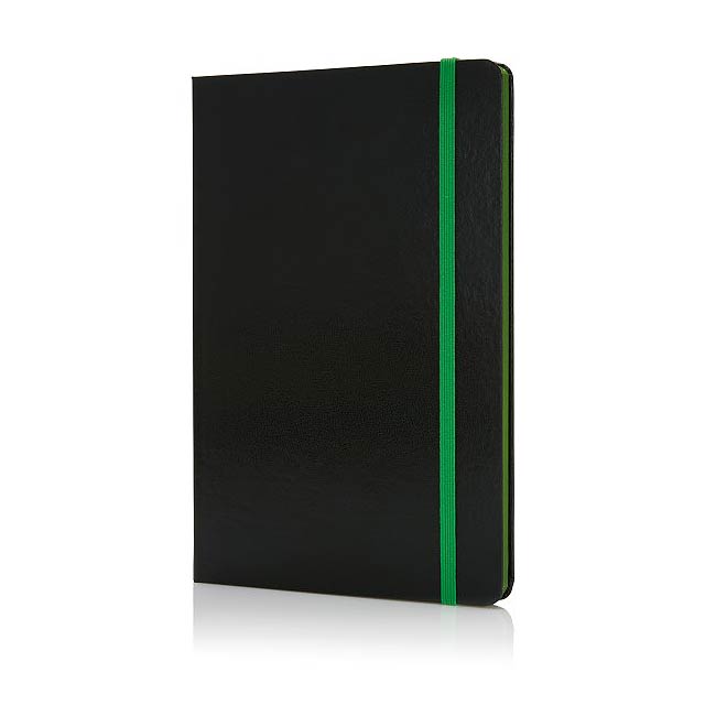 Deluxe hardcover A5 notebook with coloured side, green - green