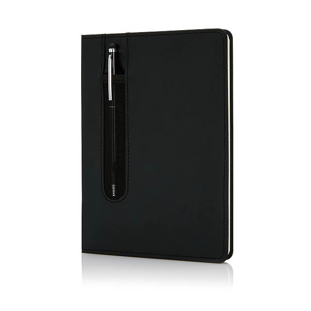 Basic Hardcover PU A5 Notizbuch mit Stylus-Stift, schwarz - schwarz