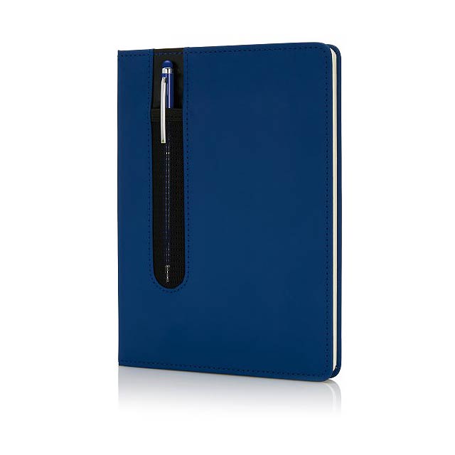 Standard hardcover PU A5 notebook with stylus pen, blue - blue