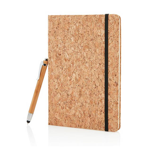 A5 notebook with bamboo pen including stylus, brown - brown