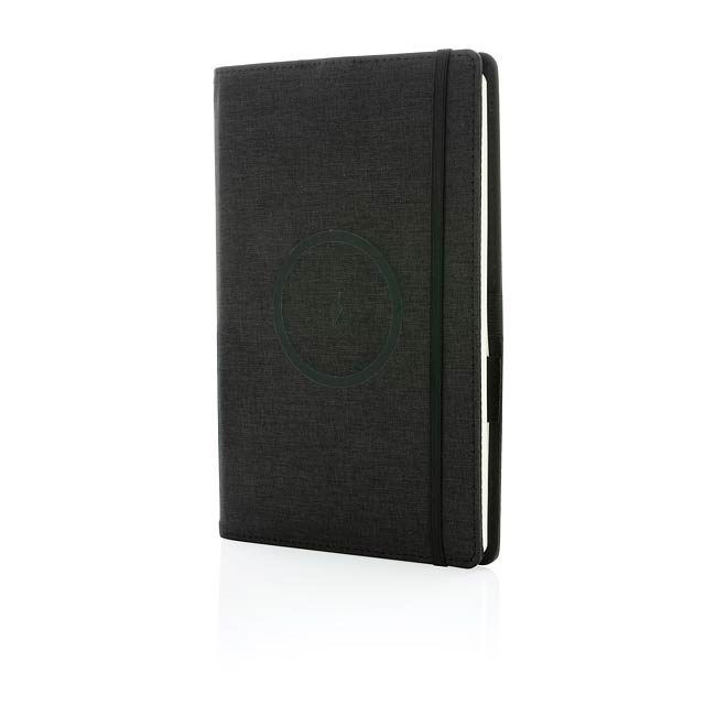 Air 5W RPET Wireless Charging nachfüllbares Journal-Cover A5 - schwarz