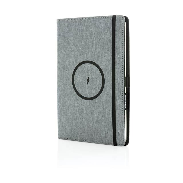Air 5W RPET wireless charging refillable journal cover A5 - grey