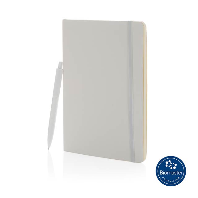 Antimicrobial A5 softcover notebook and pen set, white - white