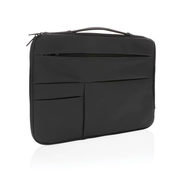 Smooth PU 15.6"laptop sleeve with handle, black - black