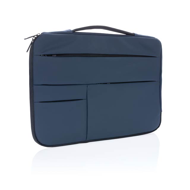 Smooth PU 15.6"laptop sleeve with handle, navy - blue