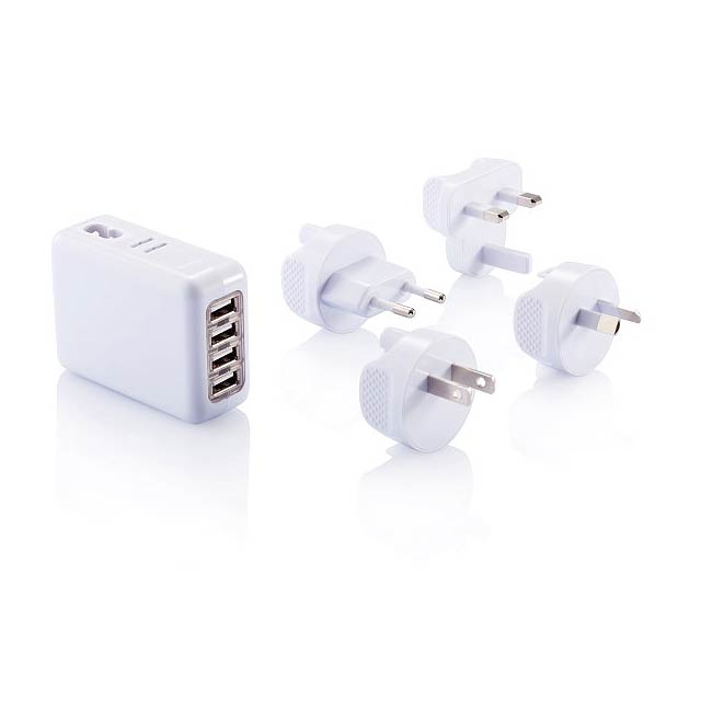 Cestovní zástrčka se 4 USB porty, bílá - bílá