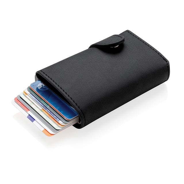 Hliníkové RFID pouzdro na karty s PU peněženkou - čierna