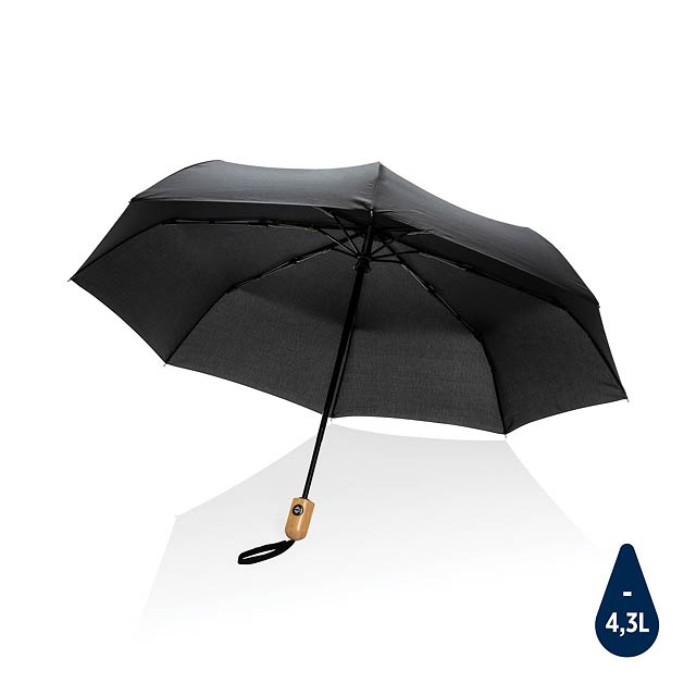 21" Impact AWARE™ RPET 190T bamboo auto open/close umbrella, - black