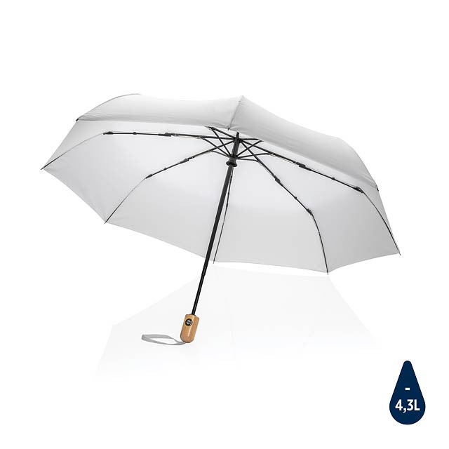 21" Impact AWARE™ RPET 190T bamboo auto open/close umbrella, - white