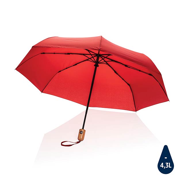 21" Impact AWARE™ RPET 190T bamboo auto open/close umbrella, - red