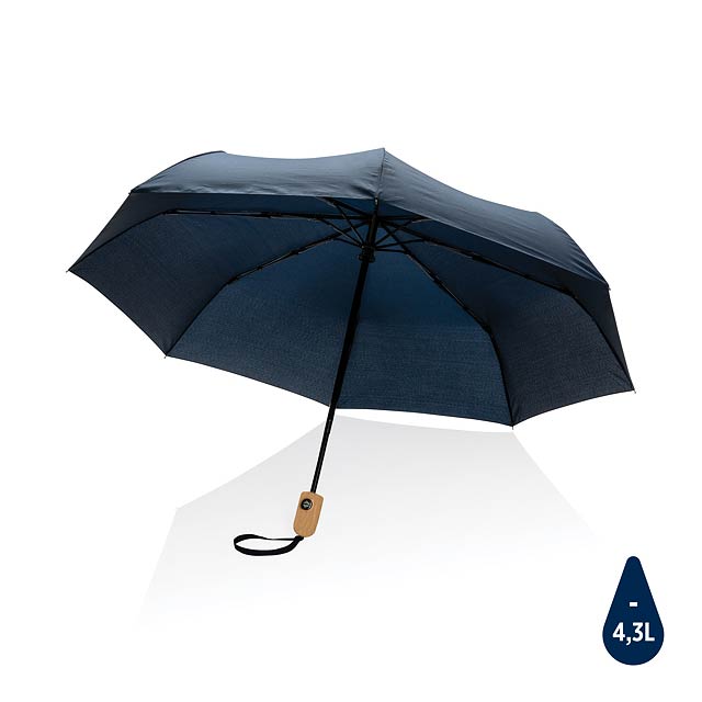 21" Impact AWARE™ RPET 190T bamboo auto open/close umbrella, - blue