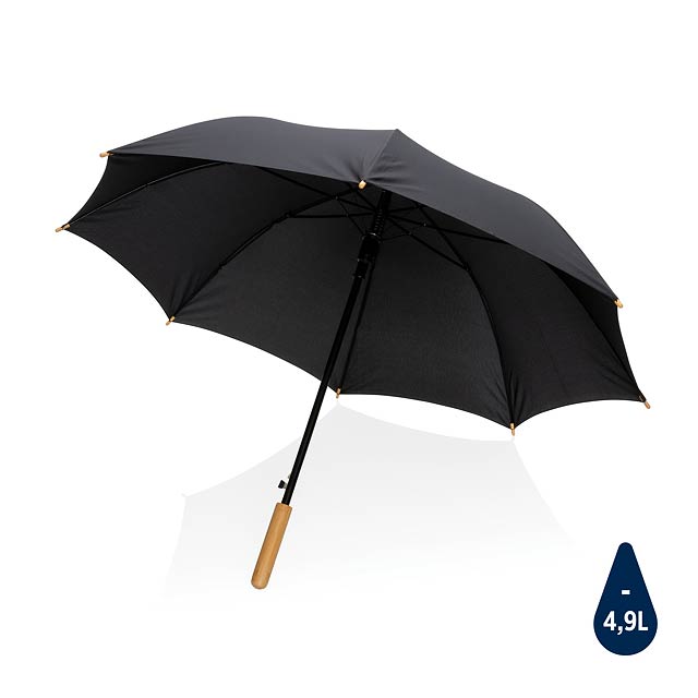 23" Impact AWARE™ RPET 190T auto open bamboo umbrella, black - black
