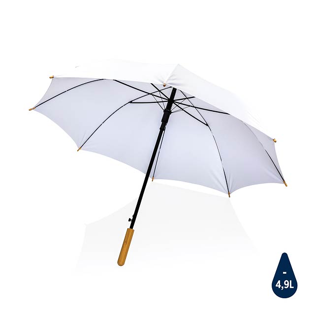 23" Impact AWARE™ RPET 190T auto open bamboo umbrella, white - white