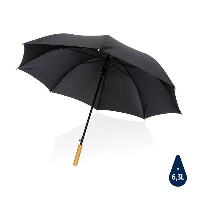 27' bambusový auto-open deštník Impact ze 190T RPET AWARE™, - čierna