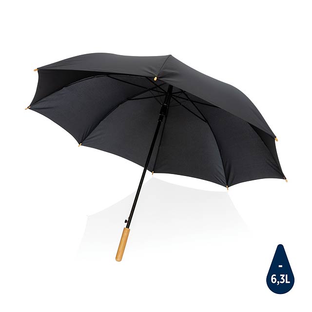 27" Impact AWARE™ RPET 190T auto open bamboo umbrella, black - black