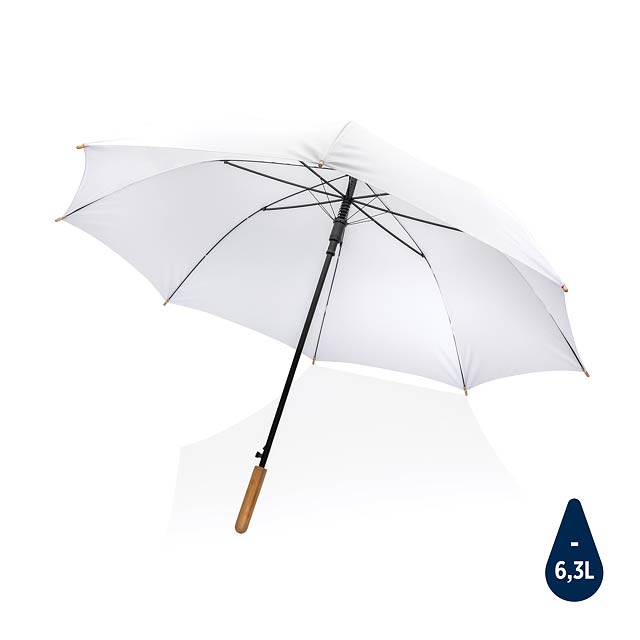 27" Impact AWARE™ RPET 190T auto open bamboo umbrella, white - white